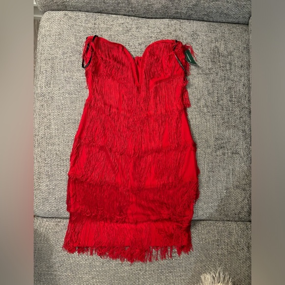 Brand new Simons fringe red mini dress M ! - Picture 6 of 7
